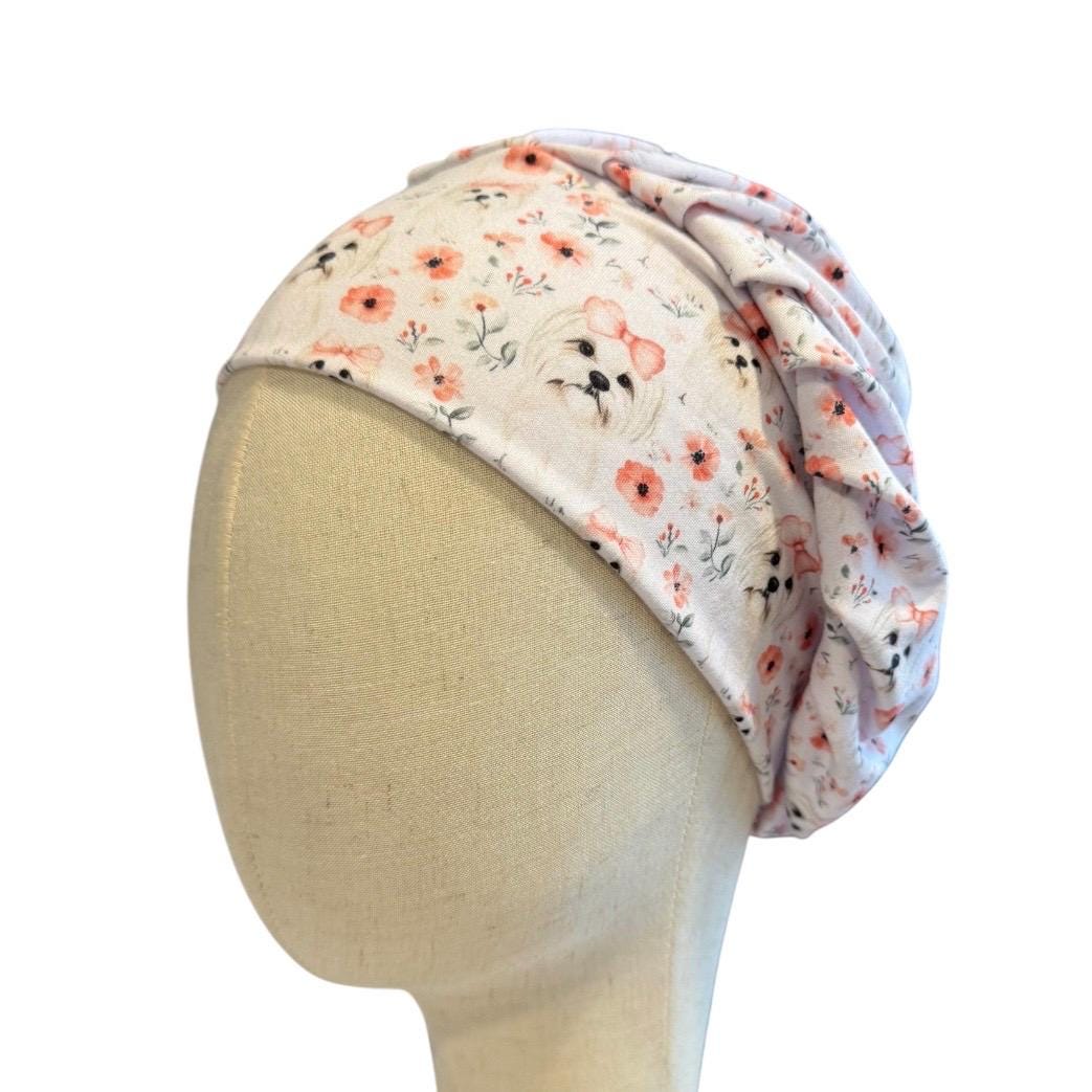 Maltese Bouffant Scrub Cap, Cute Dog Headband Style Surgical Hat, OR Cap
