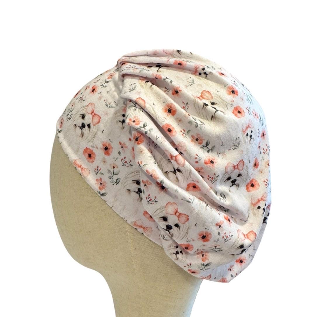 Maltese Bouffant Scrub Cap, Cute Dog Headband Style Surgical Hat, OR Cap