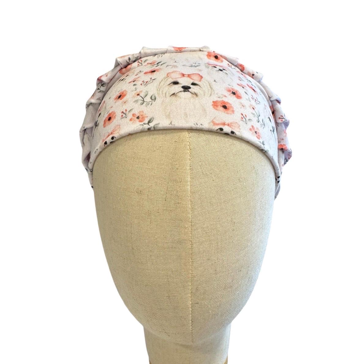 Maltese Bouffant Scrub Cap, Cute Dog Headband Style Surgical Hat, OR Cap
