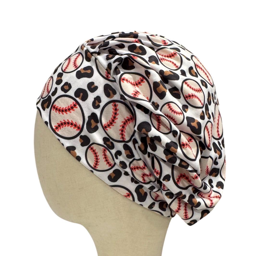 Cheetah Baseball Bouffant Scrub Cap, Headband Style Surgical Hat, OR Cap