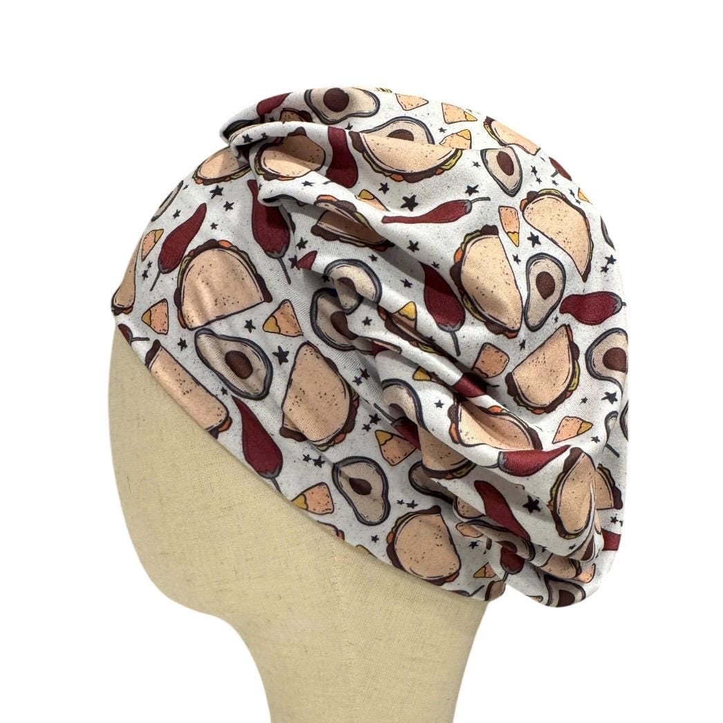 Taco Bouffant Scrub Cap, Fiesta Surgical Hat, Mexican Food Scrub Cap, Nurse Scrub Hat