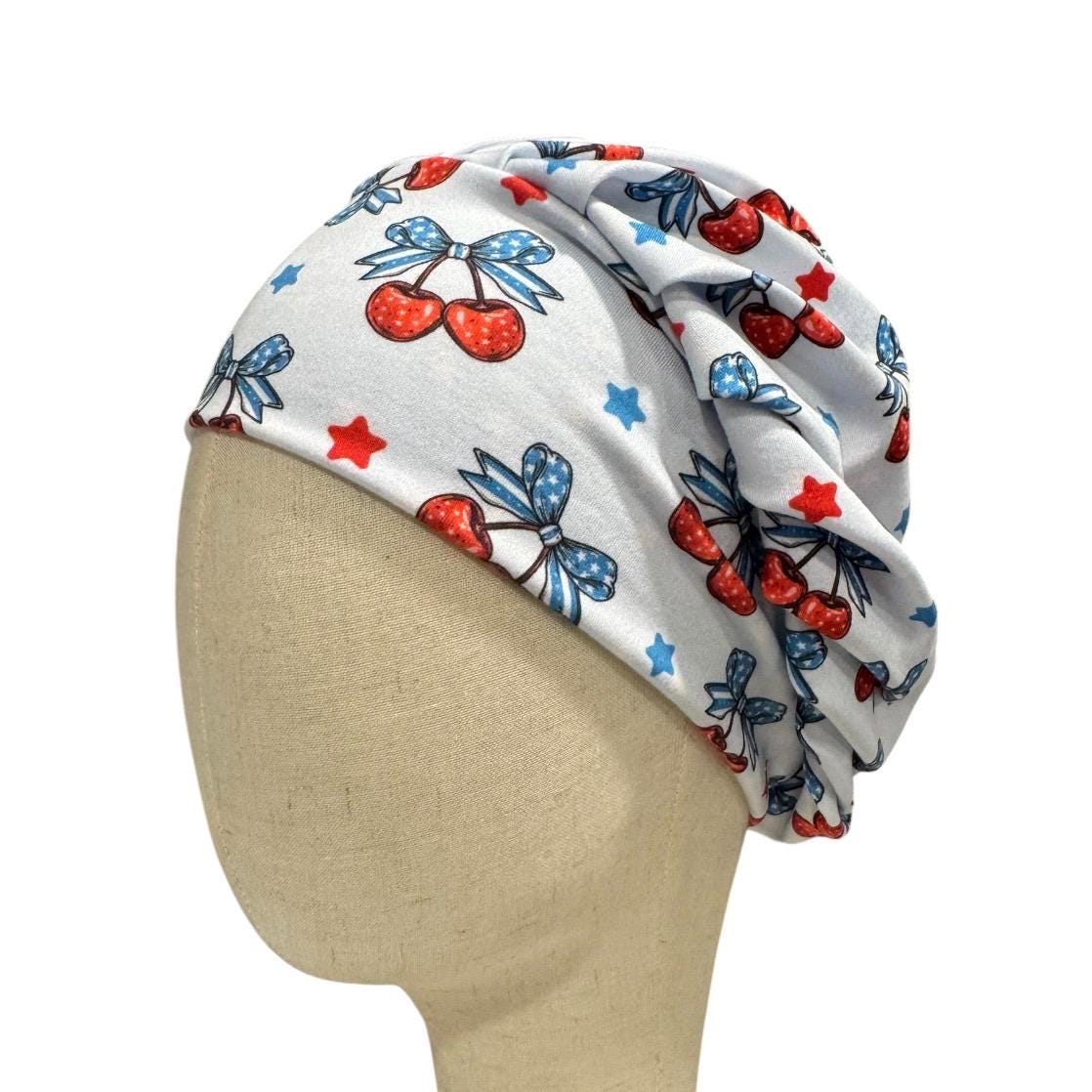 Patriotic Cherry Bouffant Scrub Cap | 4th of July Nurse Hat | Red White Blue Surgical Cap | Women’s OR Scrub Hat