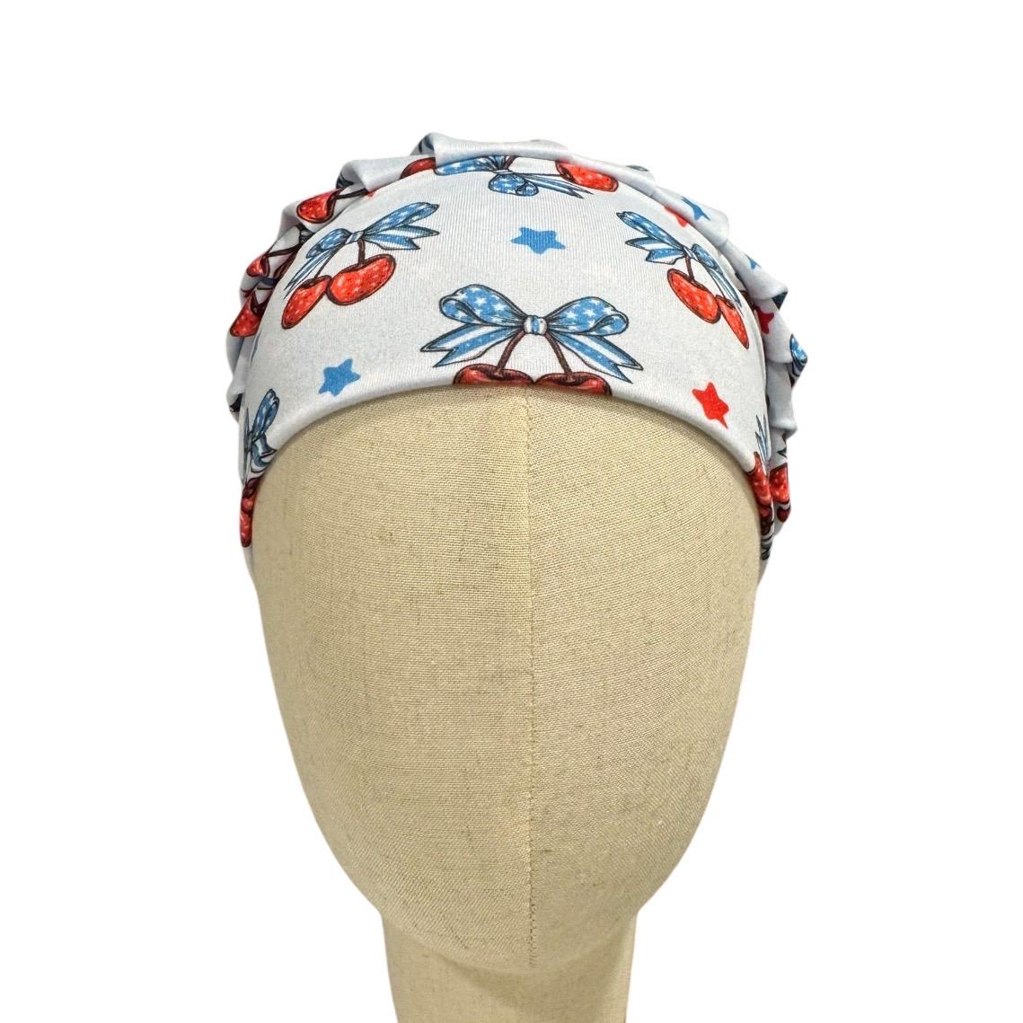 Patriotic Cherry Bouffant Scrub Cap | 4th of July Nurse Hat | Red White Blue Surgical Cap | Women’s OR Scrub Hat