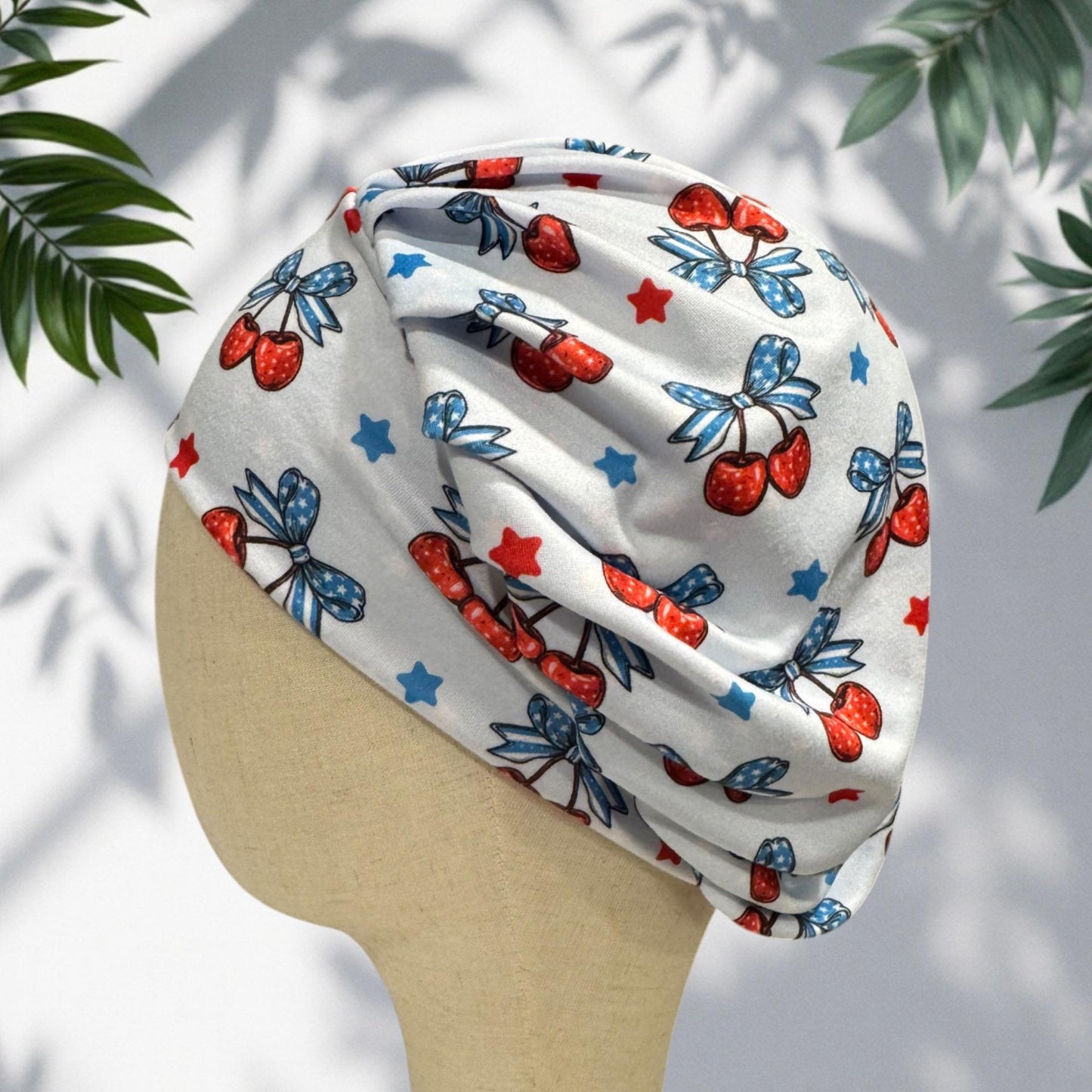 Patriotic Cherry Bouffant Scrub Cap | 4th of July Nurse Hat | Red White Blue Surgical Cap | Women’s OR Scrub Hat