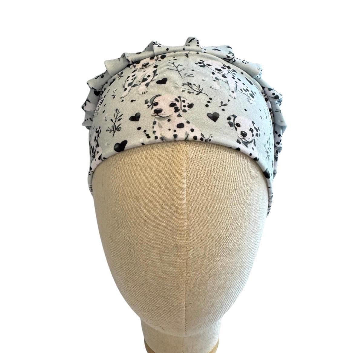 Dalmatian Bouffant Scrub Cap, Dog Print Headband Style Surgical Hat, OR