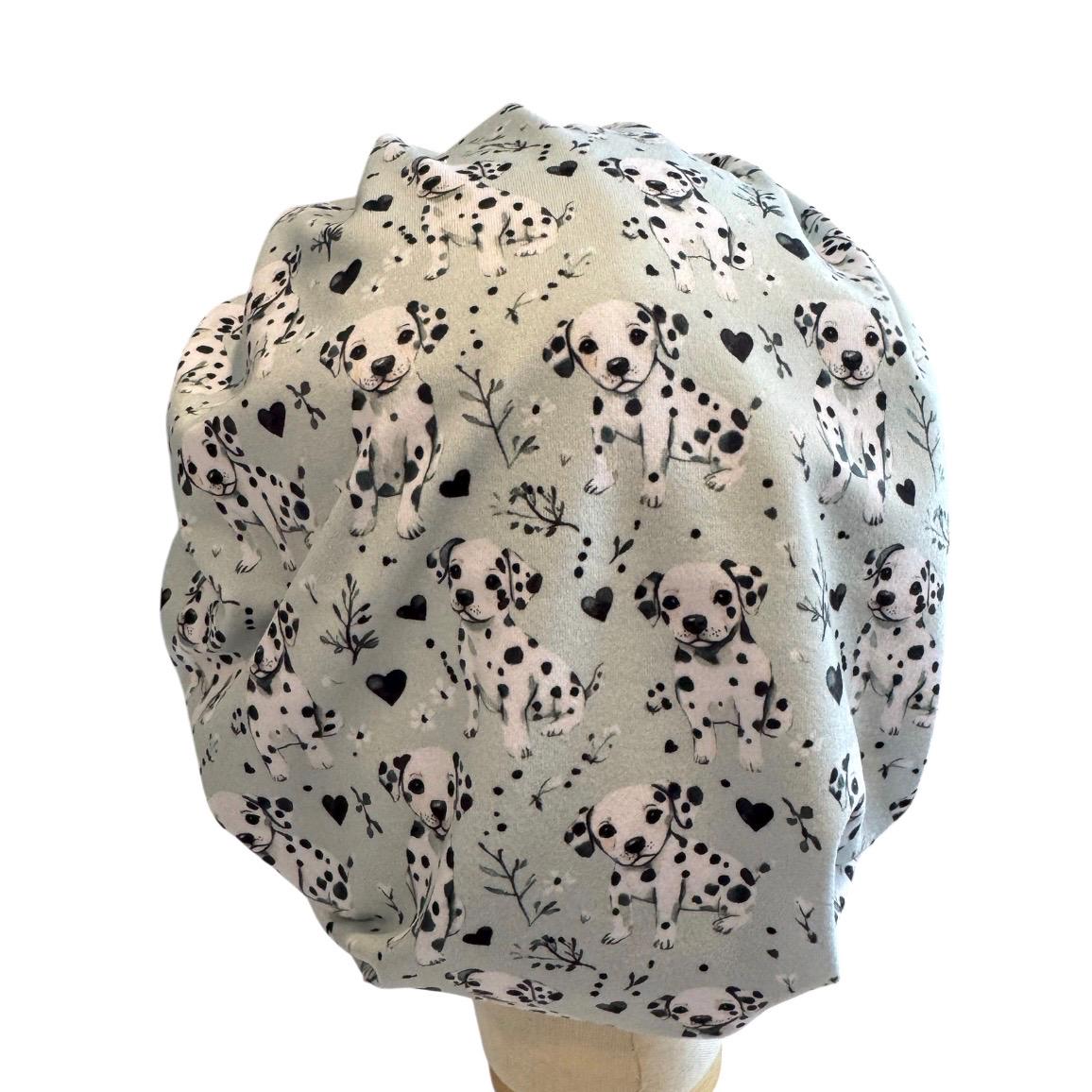 Dalmatian Bouffant Scrub Cap, Dog Print Headband Style Surgical Hat, OR