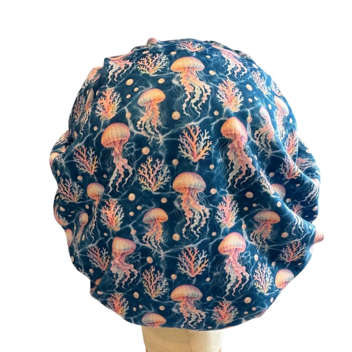 Jellyfish Bouffant Scrub Cap, Ocean Surgical Hat, OR