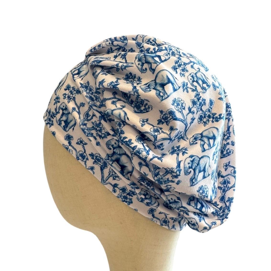 Elephant Bouffant scrub Cap, Blue Toile Surgical Hat, OR Cap