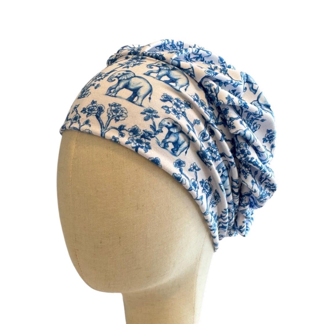 Elephant Bouffant scrub Cap, Blue Toile Surgical Hat, OR Cap