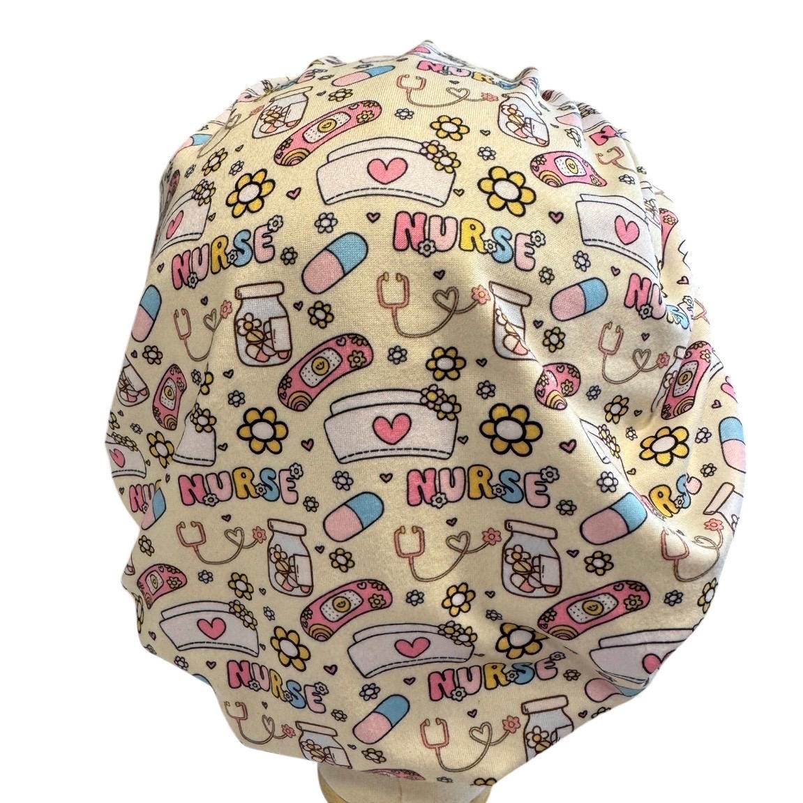 Nurse Bouffant Scrub Cap, Headband Style Surgical Hat, OR Cap