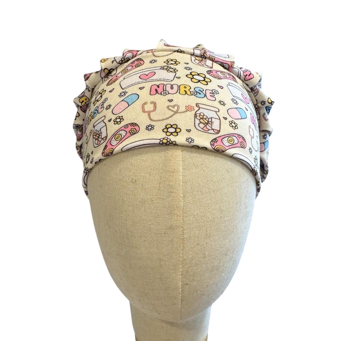 Nurse Bouffant Scrub Cap, Headband Style Surgical Hat, OR Cap