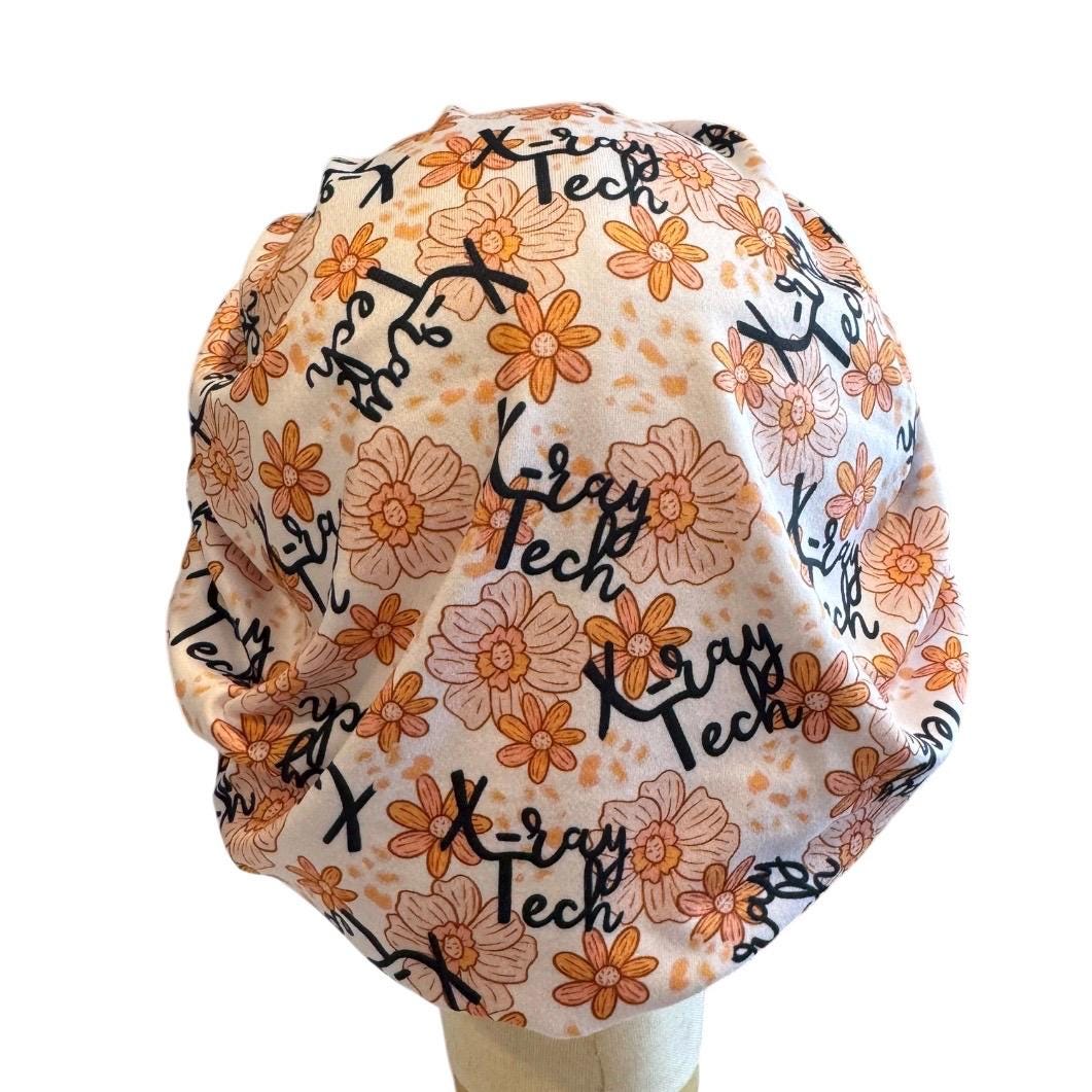 X-Ray Tech Floral Bouffant Scrub Cap, Headband Style Surgical Hat, OR Cap