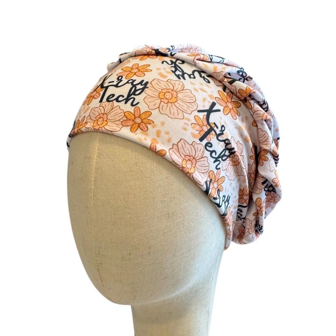 X-Ray Tech Floral Bouffant Scrub Cap, Headband Style Surgical Hat, OR Cap