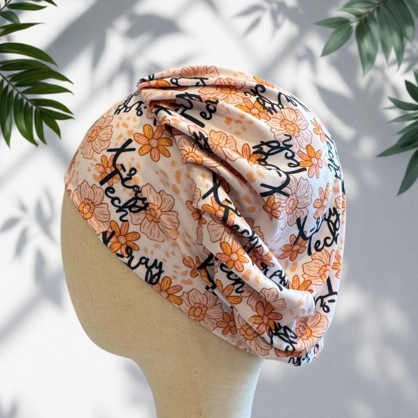 X-Ray Tech Floral Bouffant Scrub Cap, Headband Style Surgical Hat, OR Cap