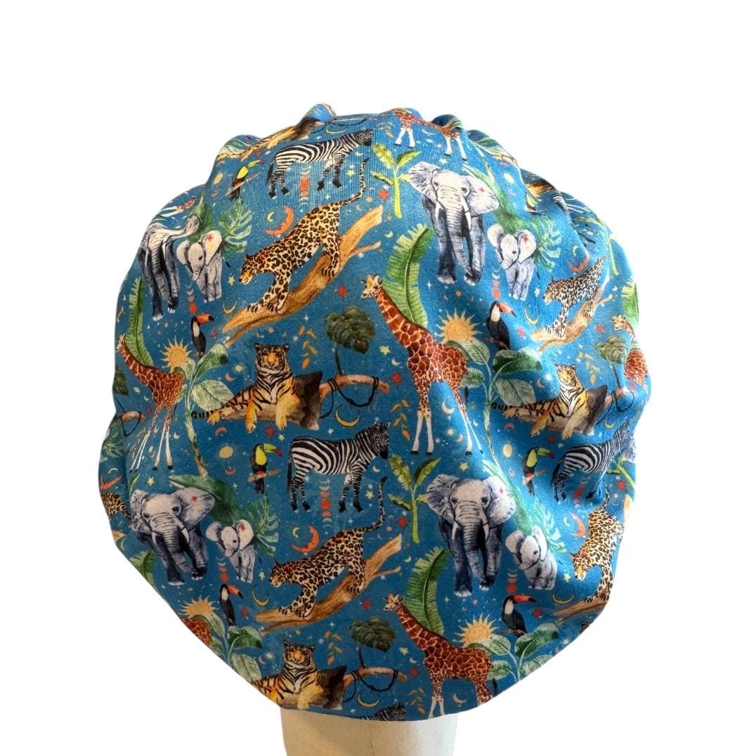 Safari Animal Bouffant Scrub Cap, Headband Style Surgical Hat, OR Cap, Jungle Nurse Scrub Hat