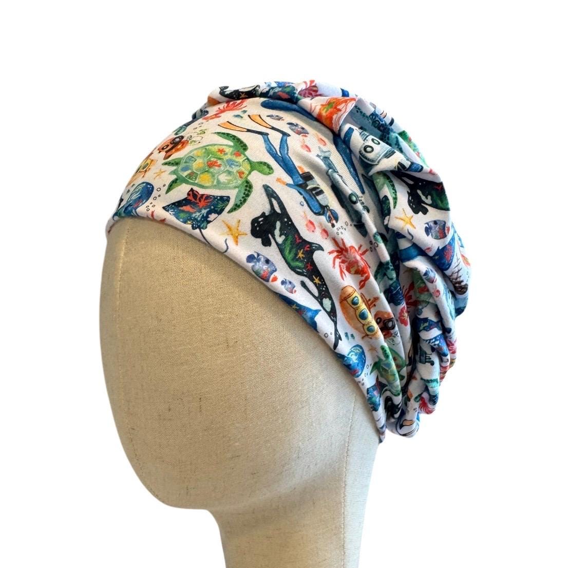 Ocean Bouffant Scrub Cap, Headband Style Surgical Hat, OR Cap, Sea Life Nurse Scrub Hat