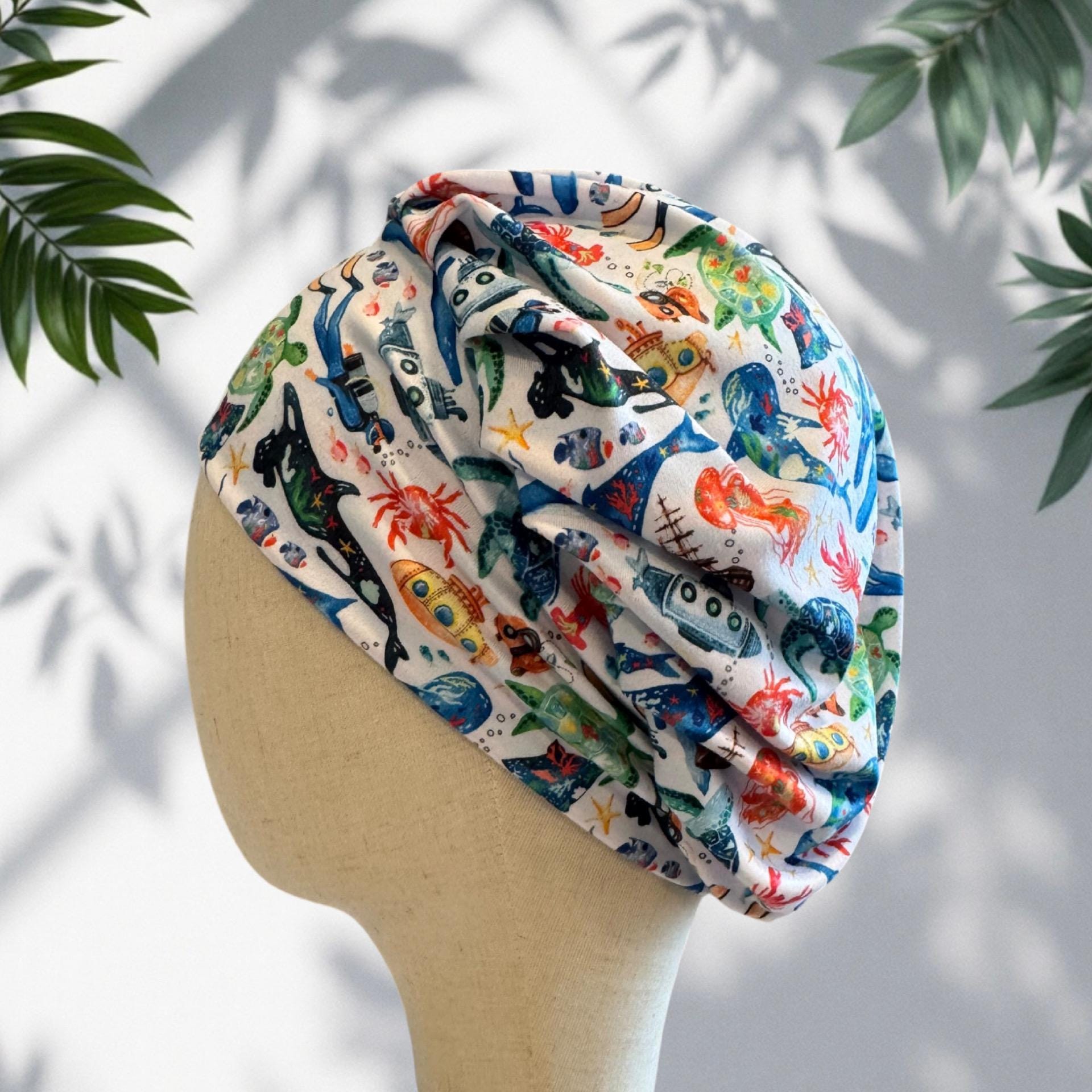 Ocean Bouffant Scrub Cap, Headband Style Surgical Hat, OR Cap, Sea Life Nurse Scrub Hat