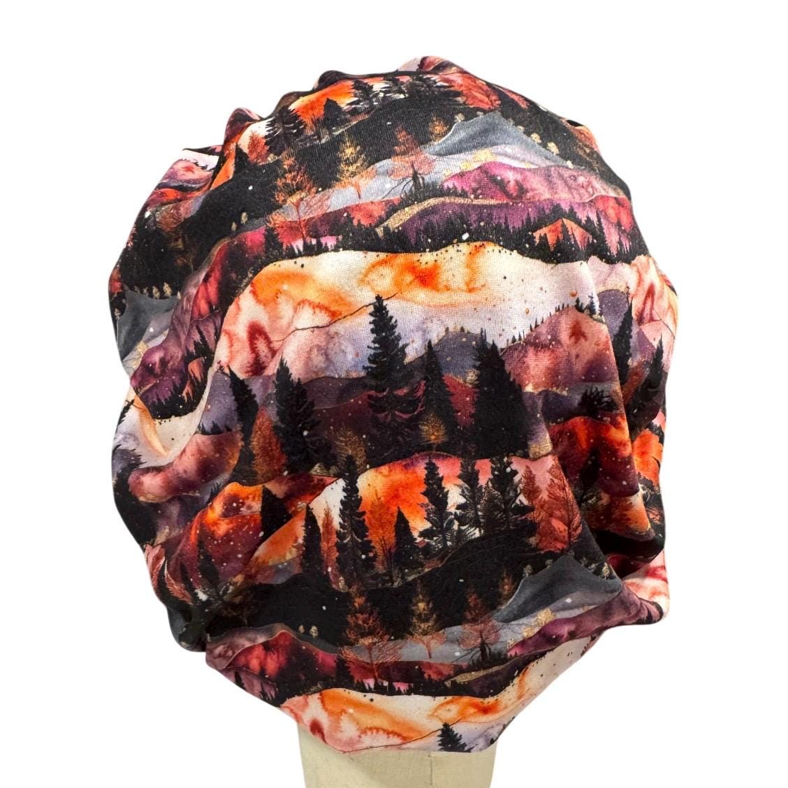 Mountain Forest Bouffant Scrub Cap | Nature Nurse Scrub Hat | Sunset Surgical Cap