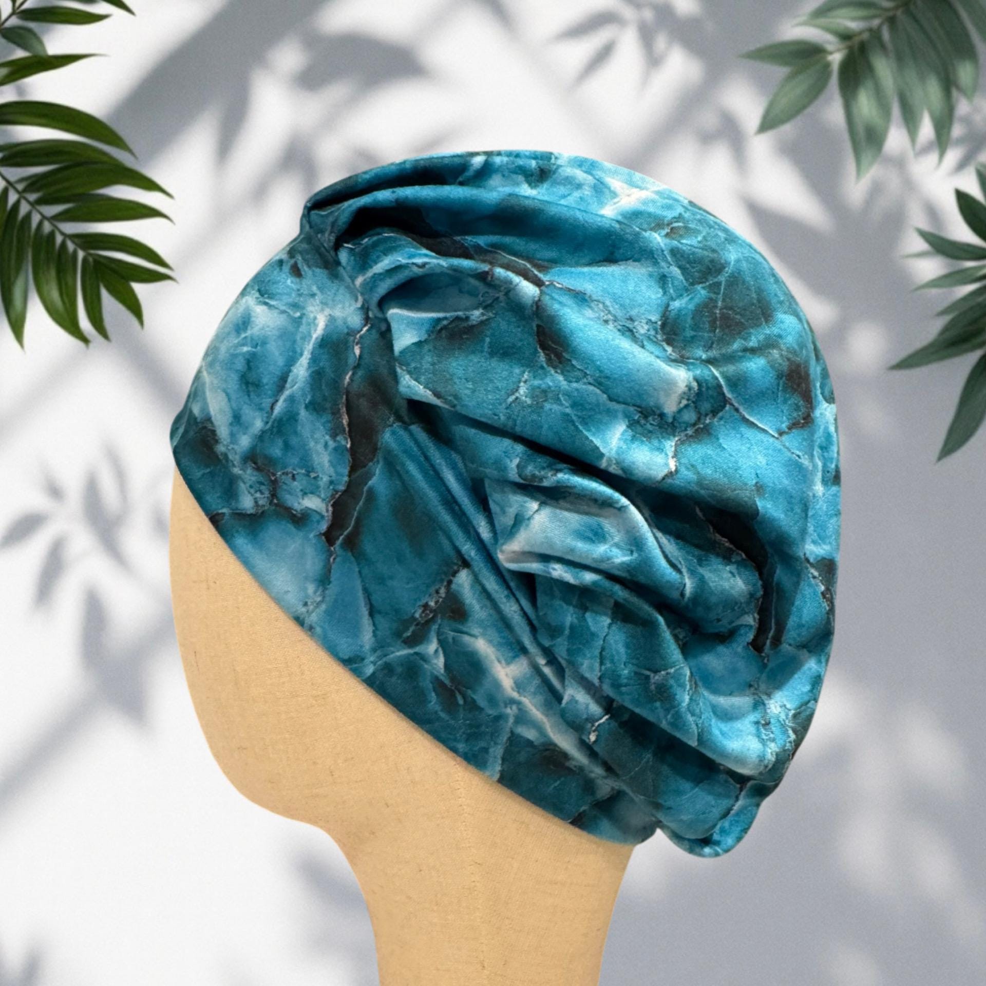 Blue Marble Bouffant Scrub Cap | Turquoise Surgical Cap | Headband Style Nurse Scrub Hat