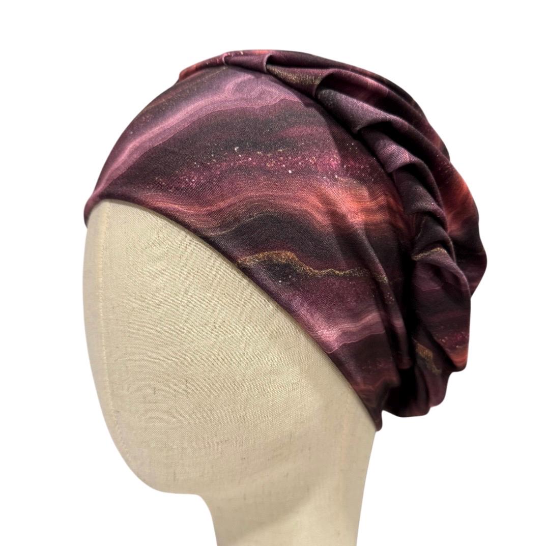 Burgundy Marble Bouffant Scrub Cap | Wine Surgical Cap | Headband Style