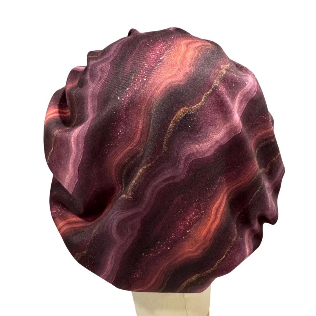 Burgundy Marble Bouffant Scrub Cap | Wine Surgical Cap | Headband Style