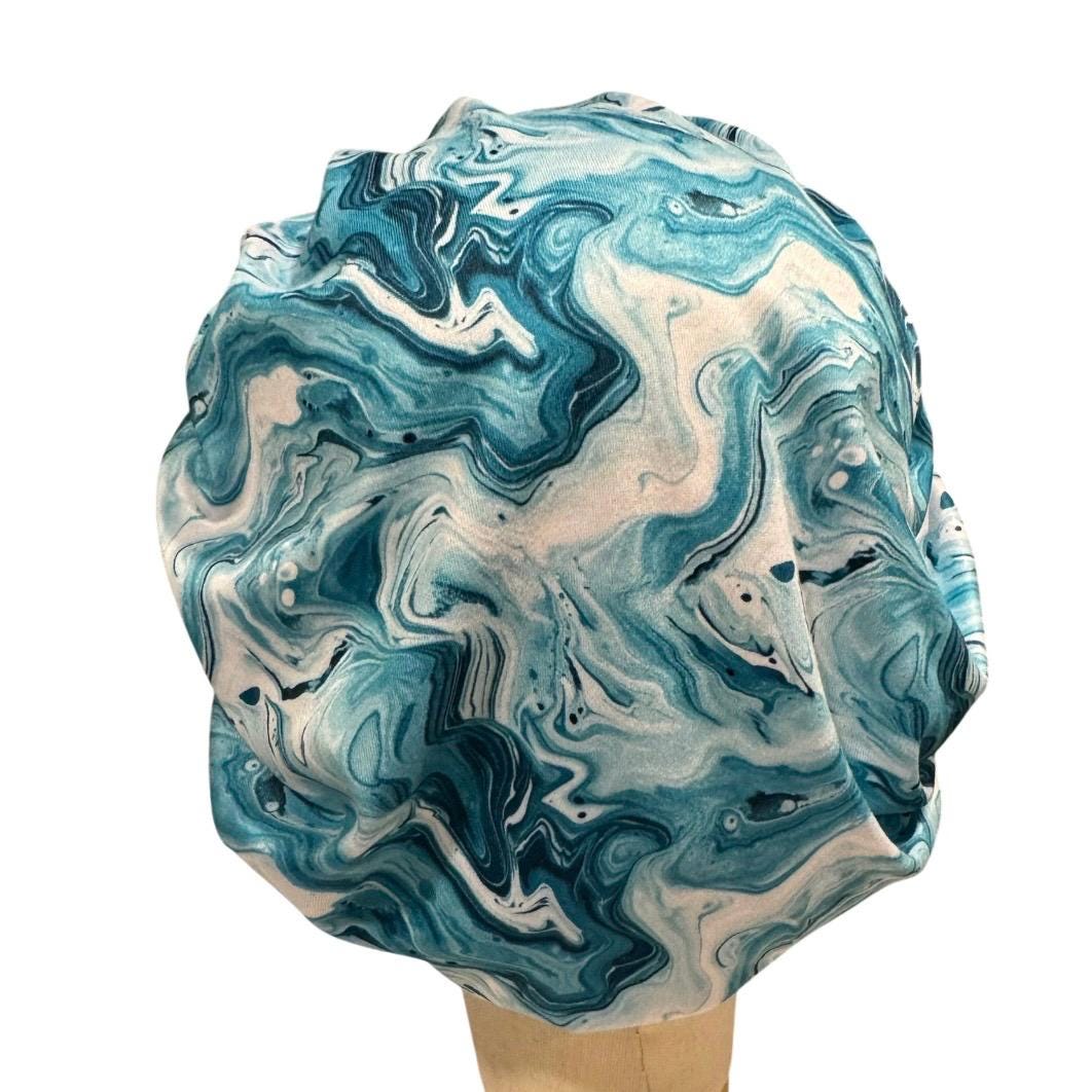 Turquoise White Marble Bouffant Scrub Cap | Teal Swirl Surgical Cap | Nurse Scrub Hat |
