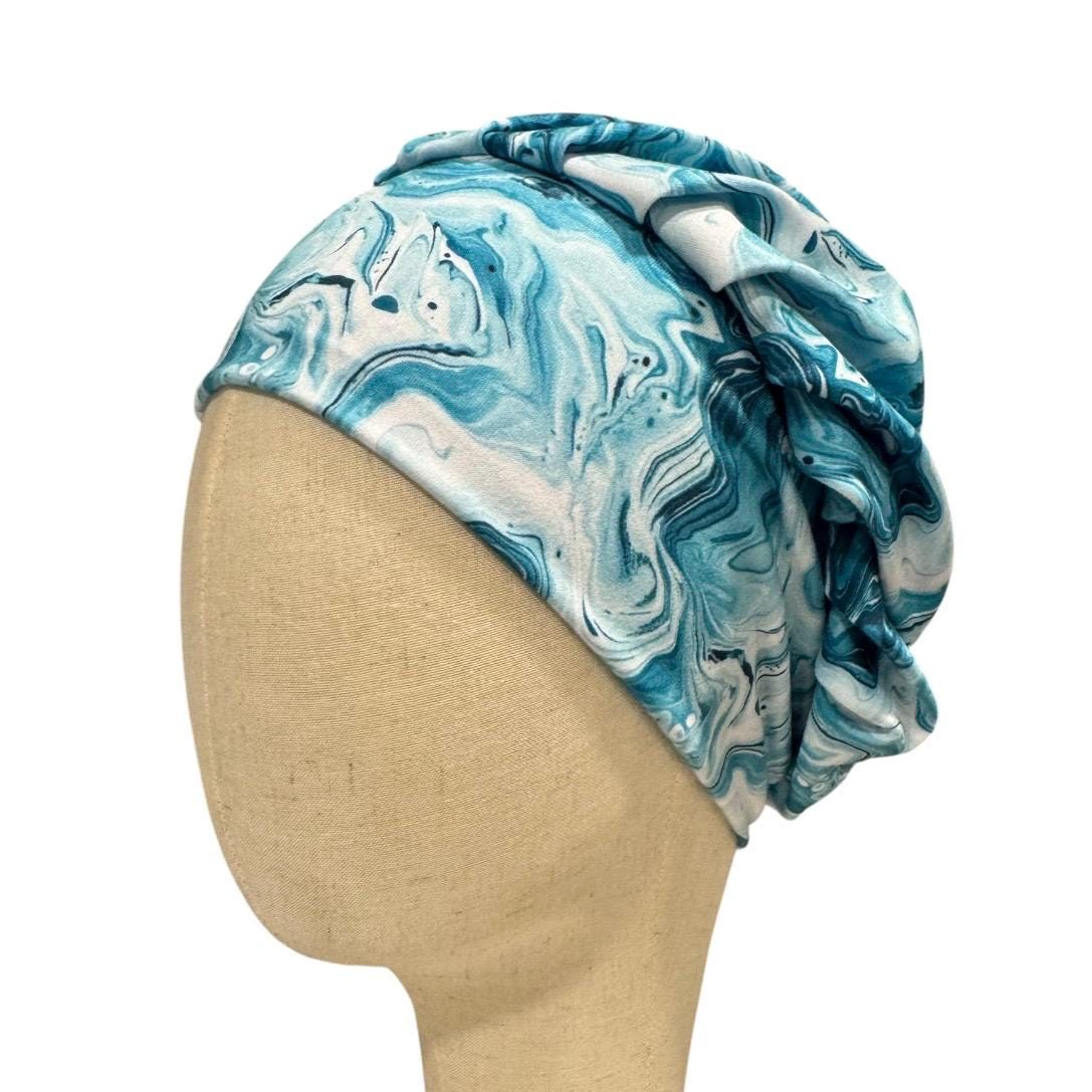 Turquoise White Marble Bouffant Scrub Cap | Teal Swirl Surgical Cap | Nurse Scrub Hat |