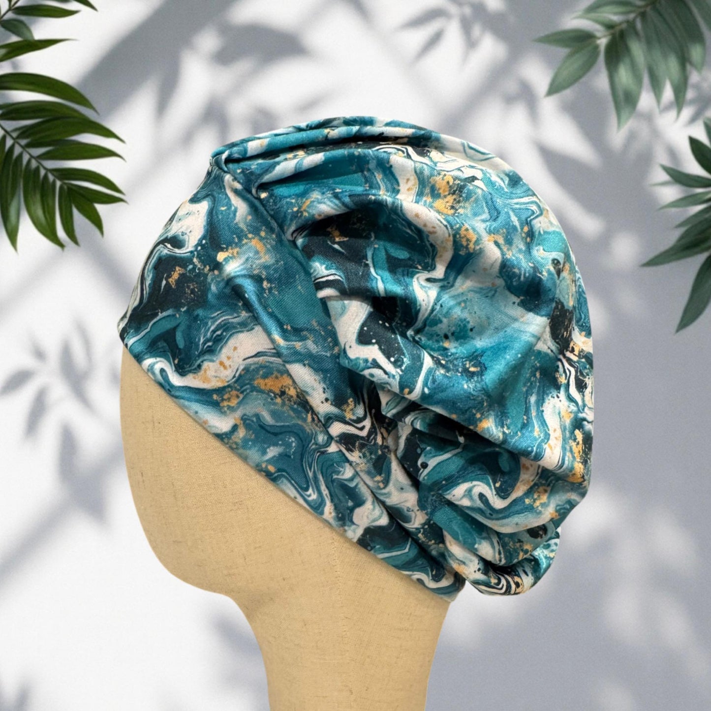 Turquoise White Gold Marble Bouffant Scrub Cap | Abstract Surgical Cap | Nurse Scrub Hat