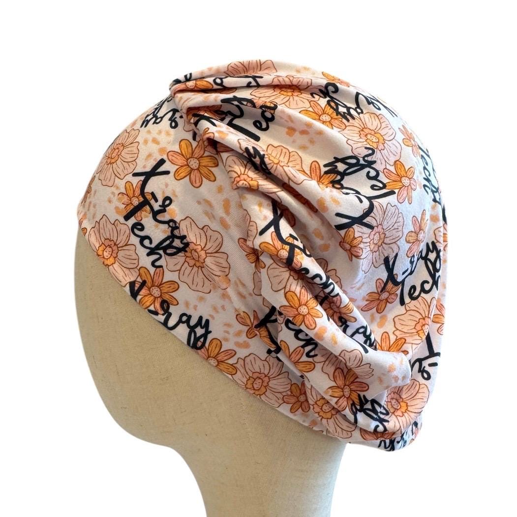 X-Ray Tech Floral Bouffant Scrub Cap, Headband Style Surgical Hat, OR Cap