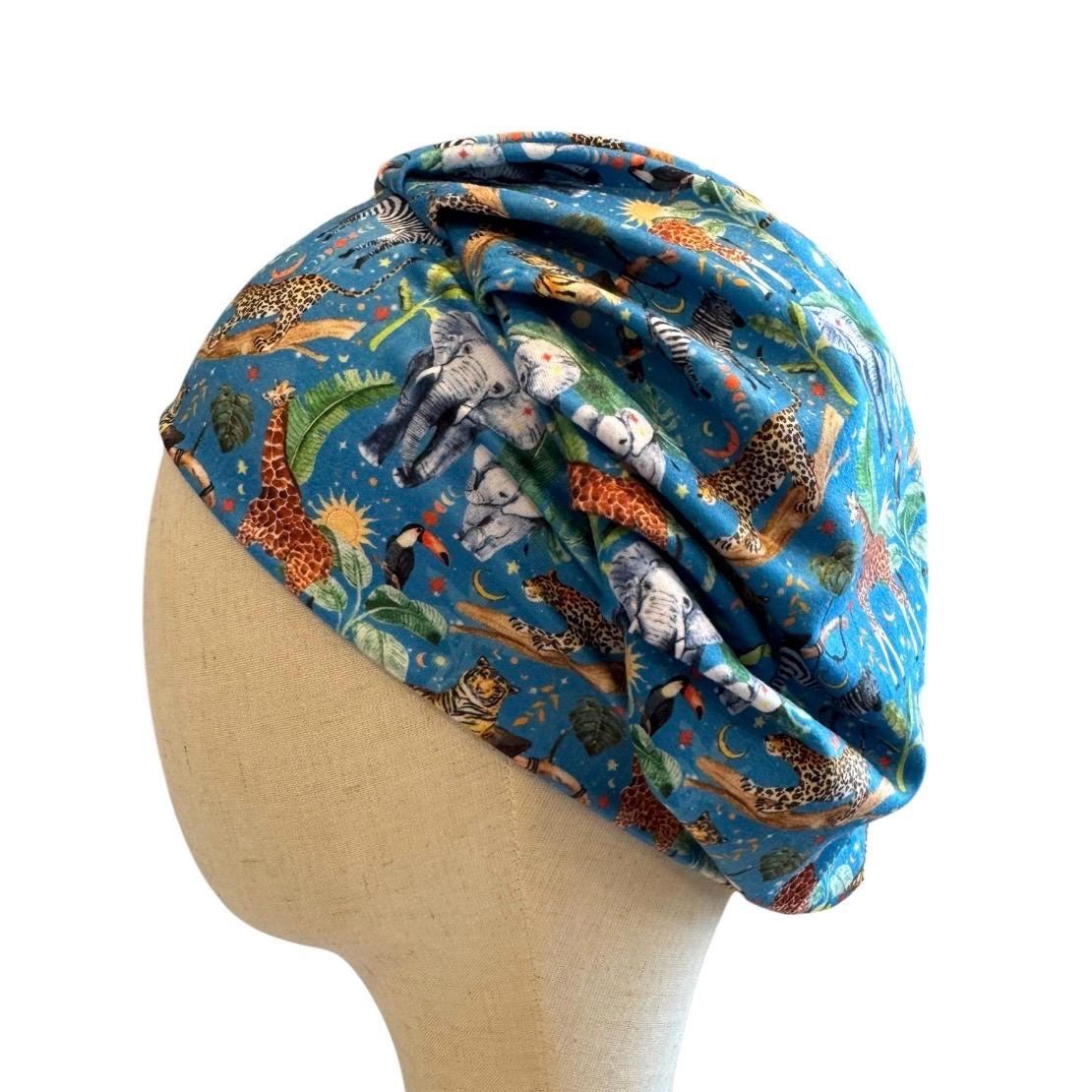 Safari Animal Bouffant Scrub Cap, Headband Style Surgical Hat, OR Cap, Jungle Nurse Scrub Hat