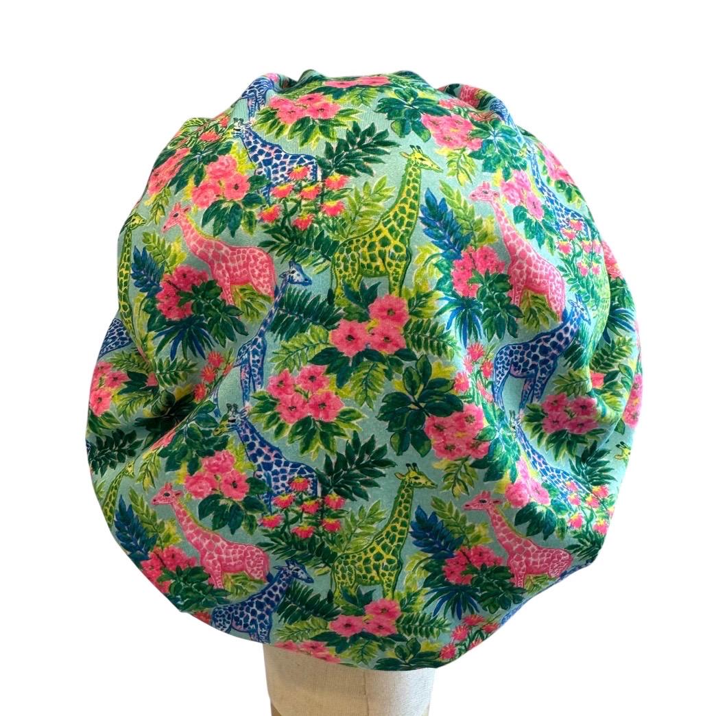 Safari Giraffe Bouffant Scrub Cap, Headband Style Surgical Hat, OR Cap, Jungle Nurse Scrub Hat