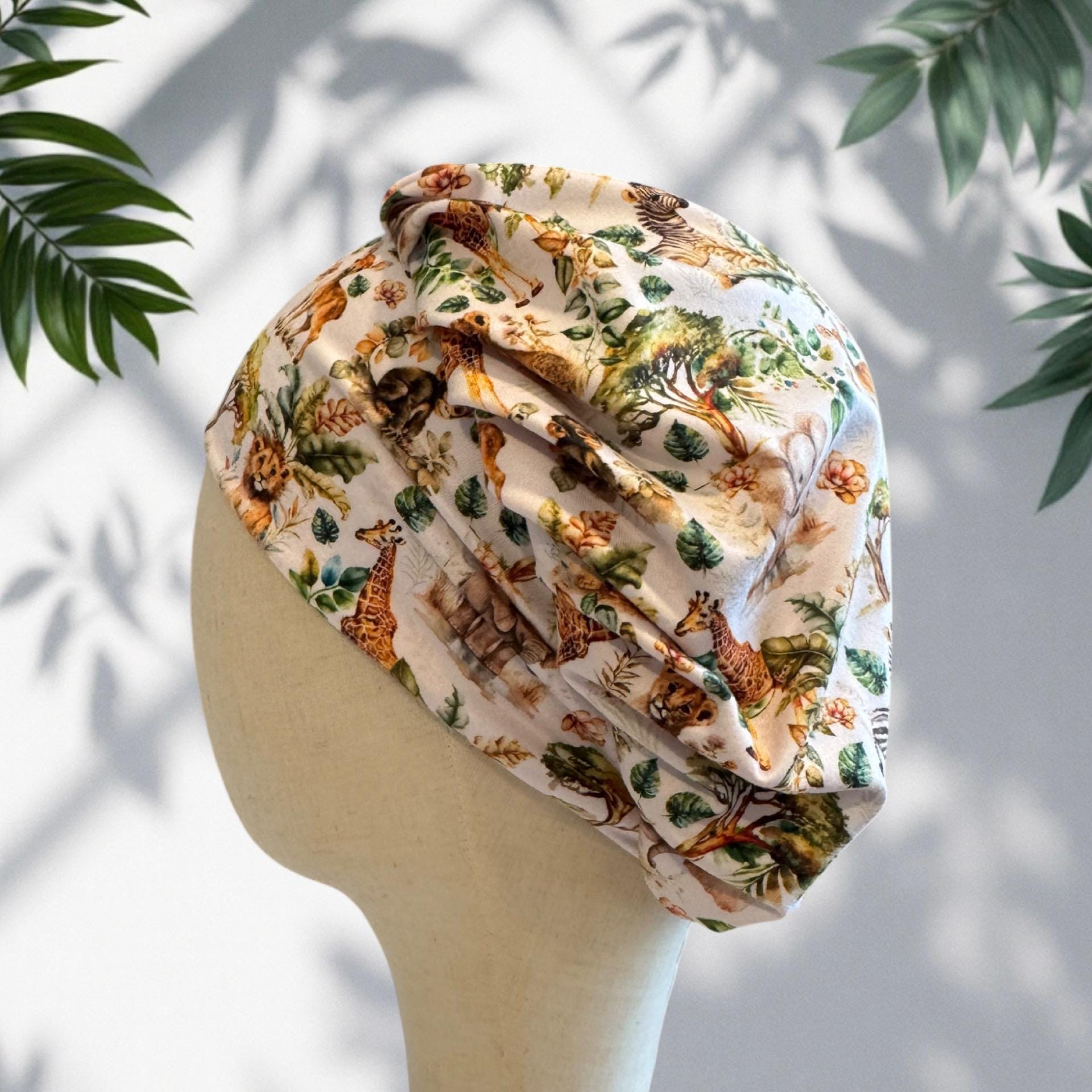 Safari Animal Bouffant Scrub Cap, Headband Style Surgical Hat, OR Cap, Jungle Nurse Scrub Hat on white