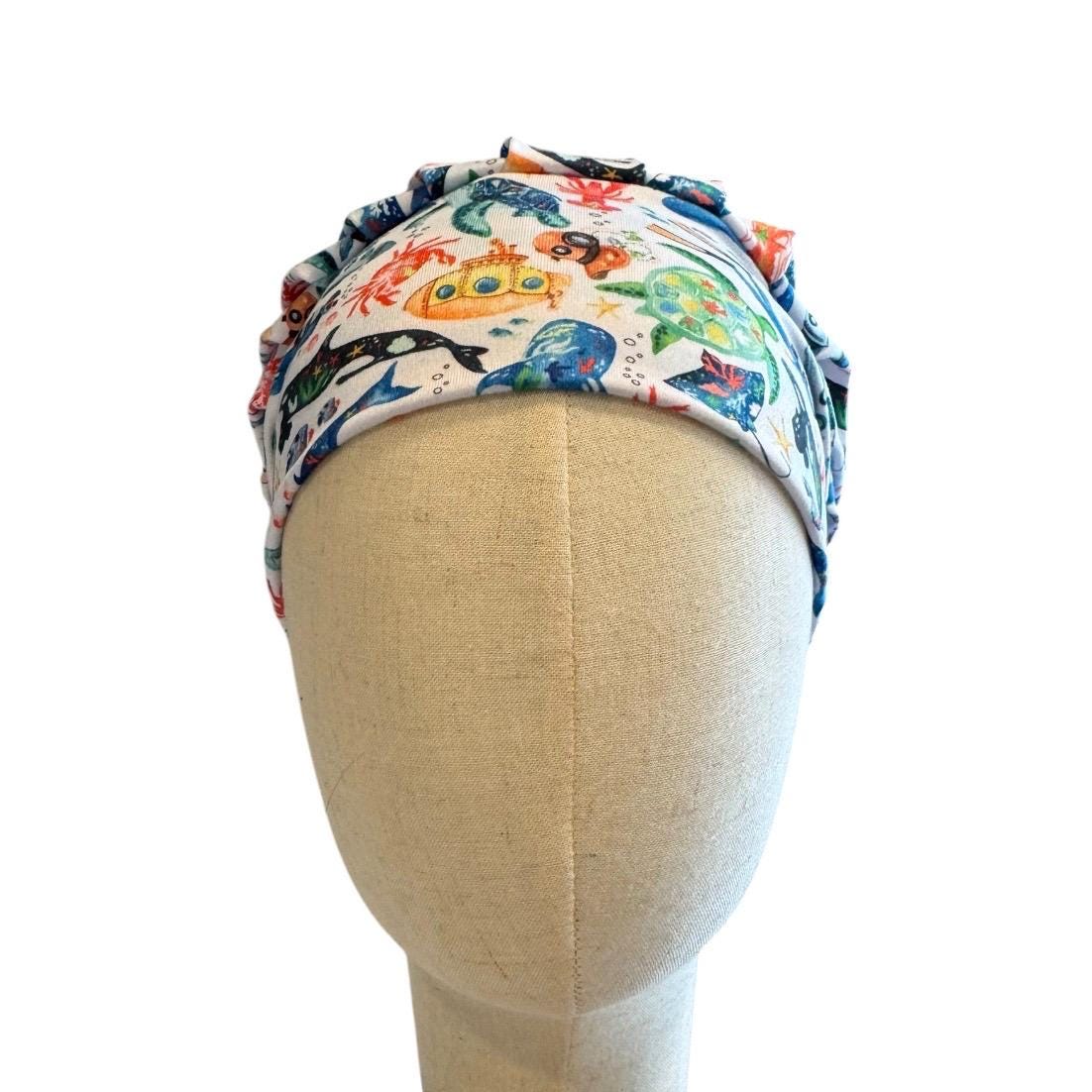 Ocean Bouffant Scrub Cap, Headband Style Surgical Hat, OR Cap, Sea Life Nurse Scrub Hat