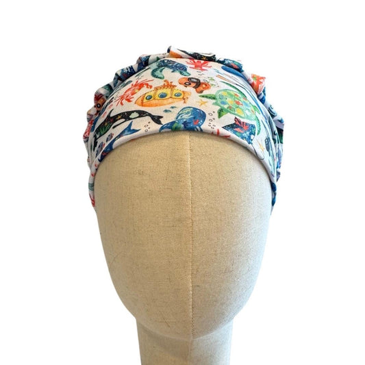 Ocean Bouffant Scrub Cap, Headband Style Surgical Hat, OR Cap, Sea Life Nurse Scrub Hat