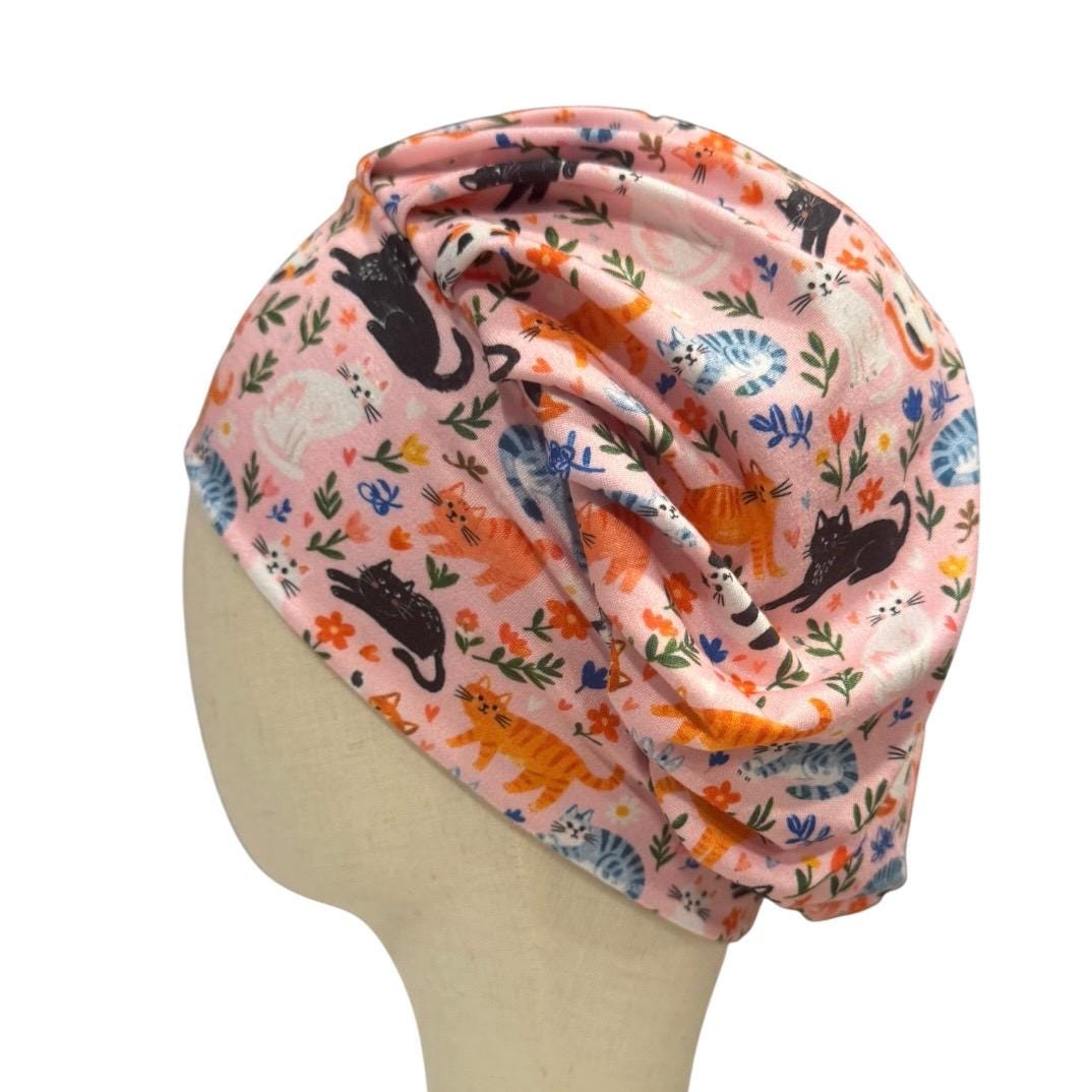 Cats on Blue Bouffant Scrub Cap