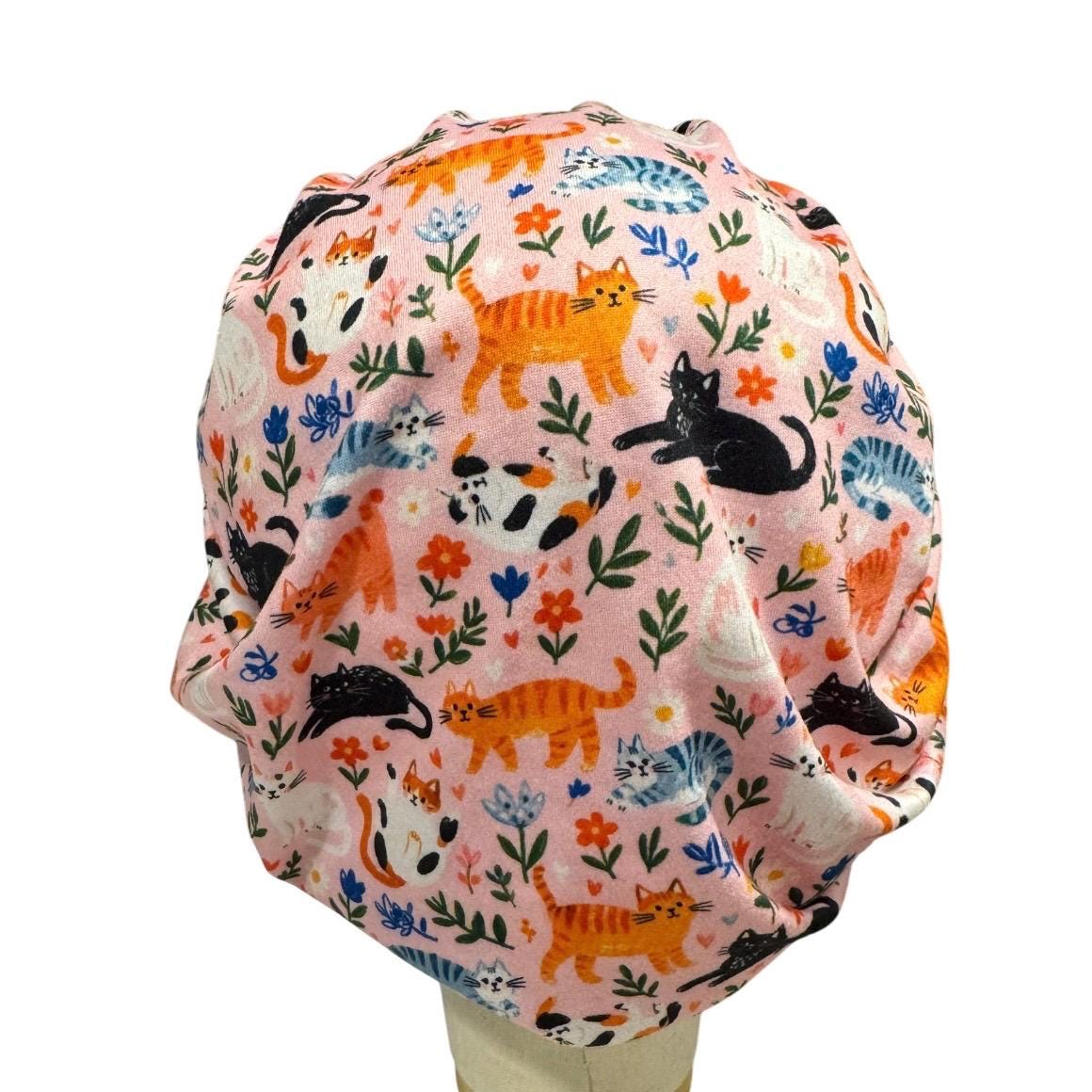 Cats on Blue Bouffant Scrub Cap