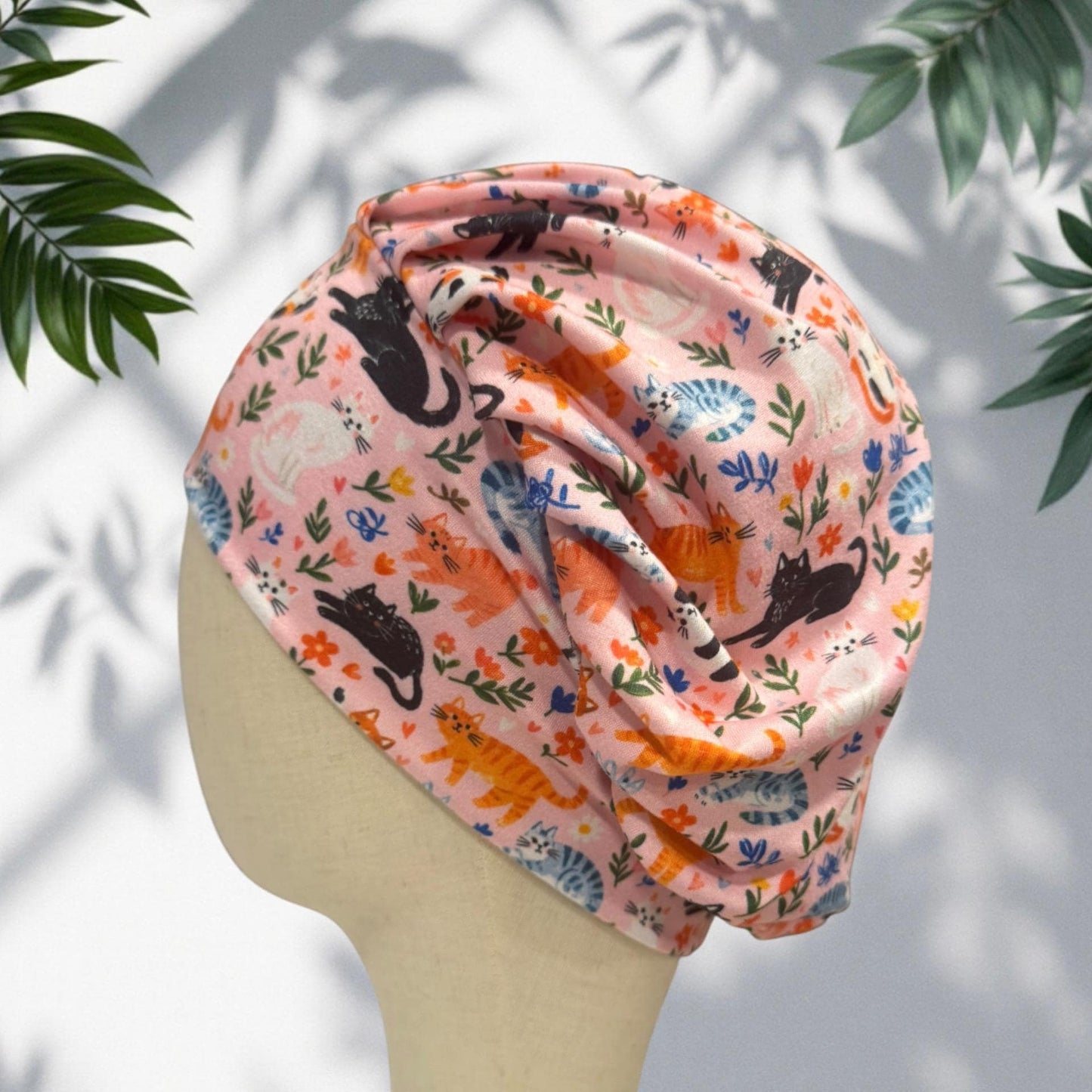 Cats on Pink Bouffant Scrub Cap