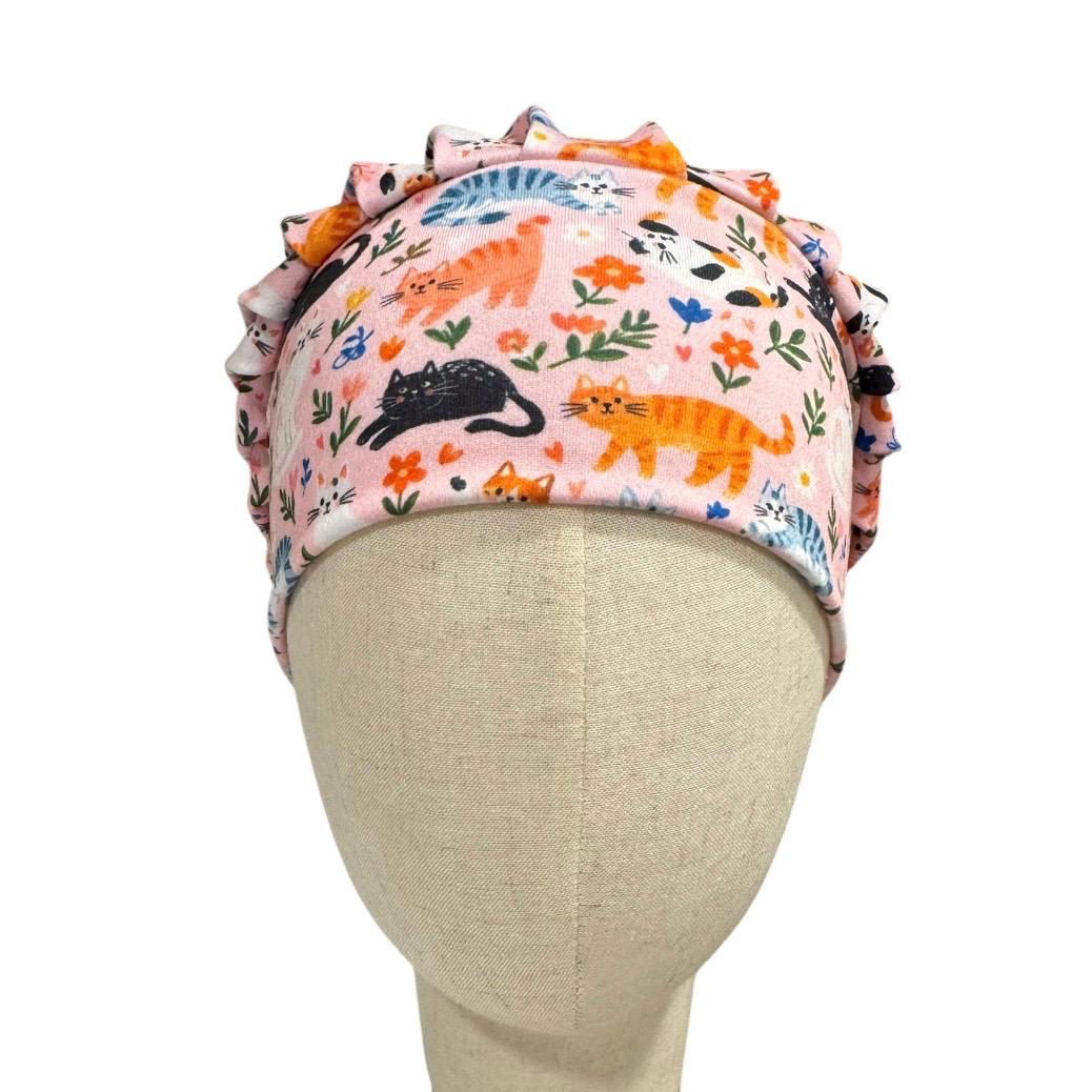 Cats on Pink Bouffant Scrub Cap
