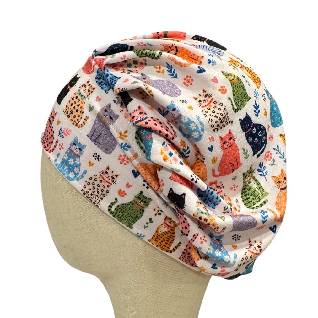 Cats on White Bouffant Scrub Cap