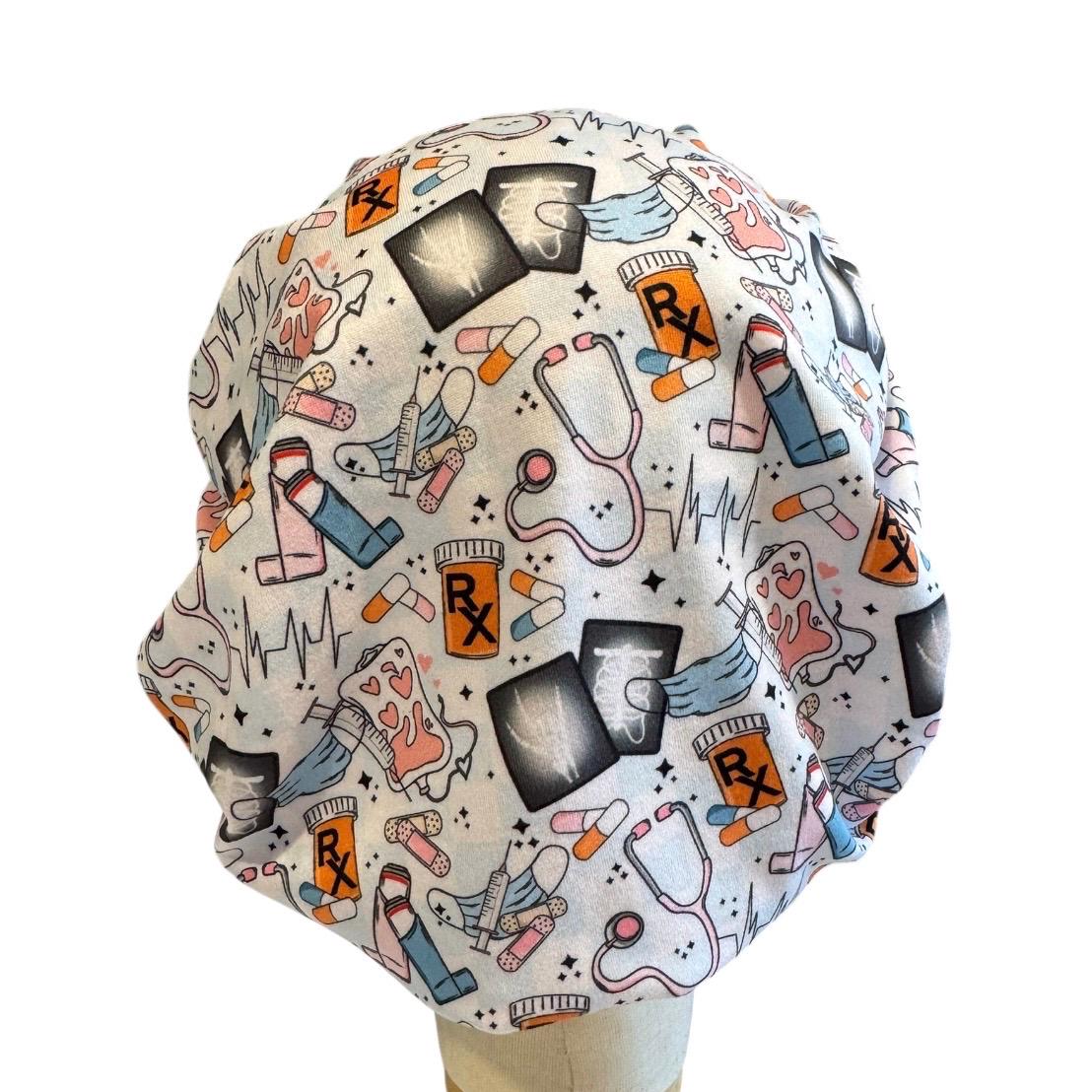 ER Nurse Scrub Cap | Emergency Medicine Bouffant Scrub Cap | RX Medical Scrub Hat | X-Ray Nurse Cap