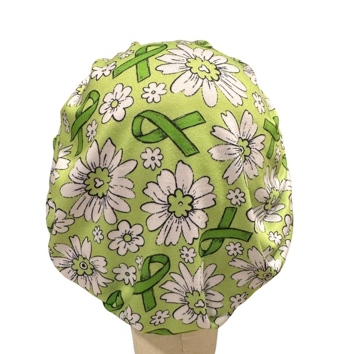 Green Ribbon Awareness Bouffant Scrub Cap | Non-Hodgkin Lymphoma, Organ Donation & Mental Health Nurse Surgical Hat
