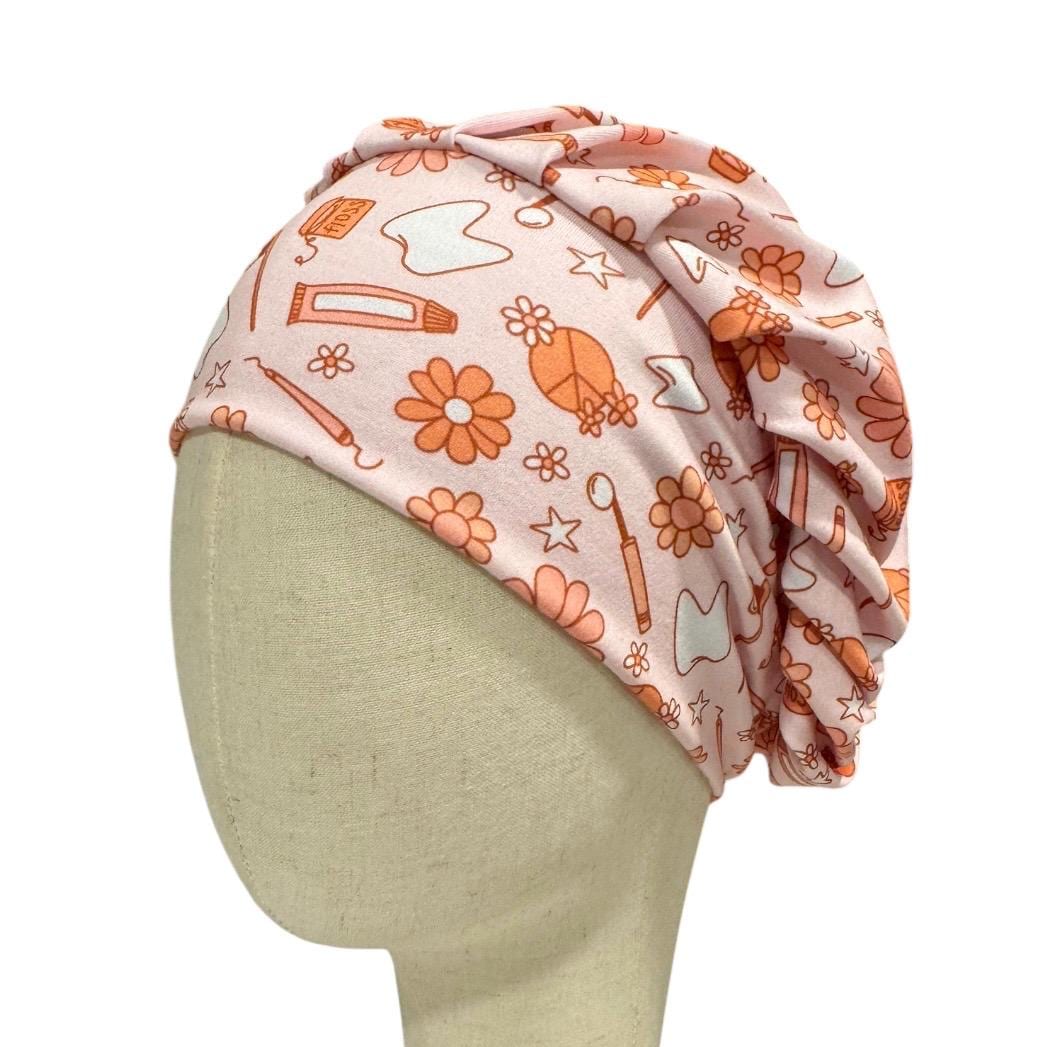 Retro Dental Bouffant Scrub Cap | Pink Floral Dentist Scrub Hat | Dental Hygienist Surgical Cap