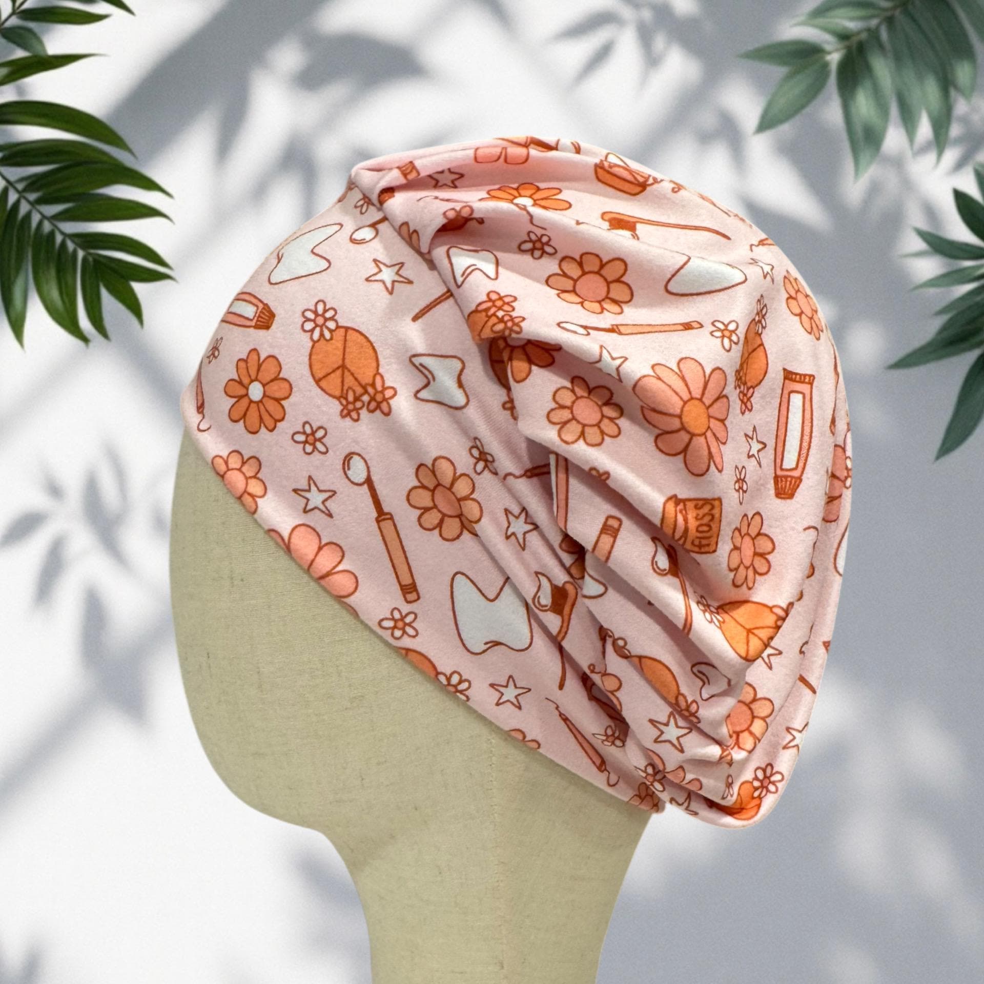 Retro Dental Bouffant Scrub Cap | Pink Floral Dentist Scrub Hat | Dental Hygienist Surgical Cap
