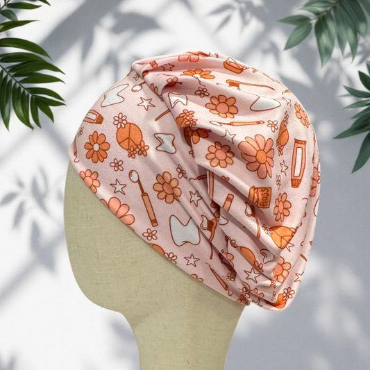 Retro Dental Bouffant Scrub Cap | Pink Floral Dentist Scrub Hat | Dental Hygienist Surgical Cap