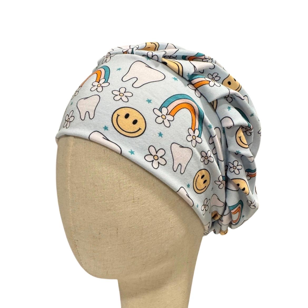 Rainbow Dental Bouffant Scrub Cap | Smiley Tooth Surgical Cap | Dentist & Dental Hygienist Scrub Hat