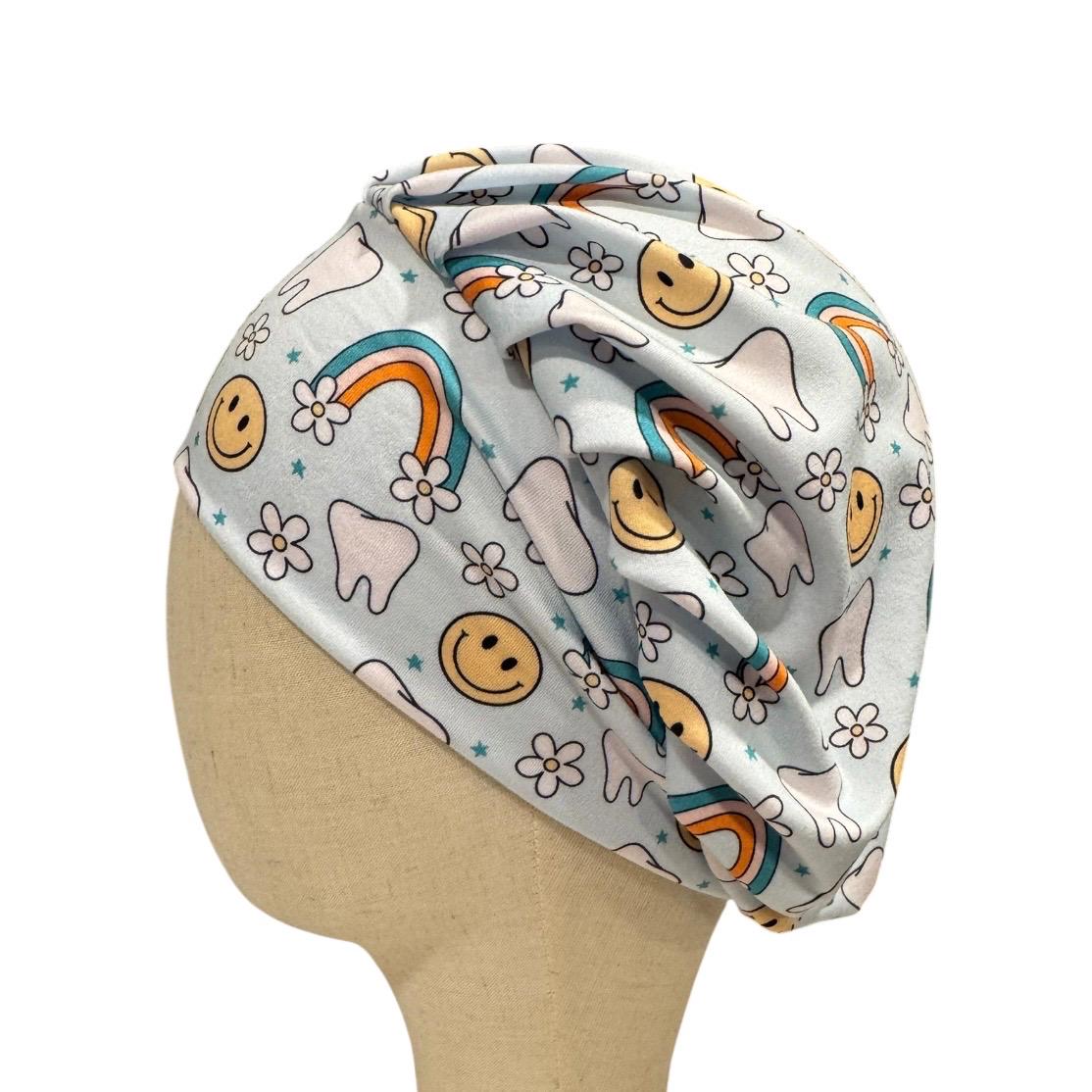 Rainbow Dental Bouffant Scrub Cap | Smiley Tooth Surgical Cap | Dentist & Dental Hygienist Scrub Hat