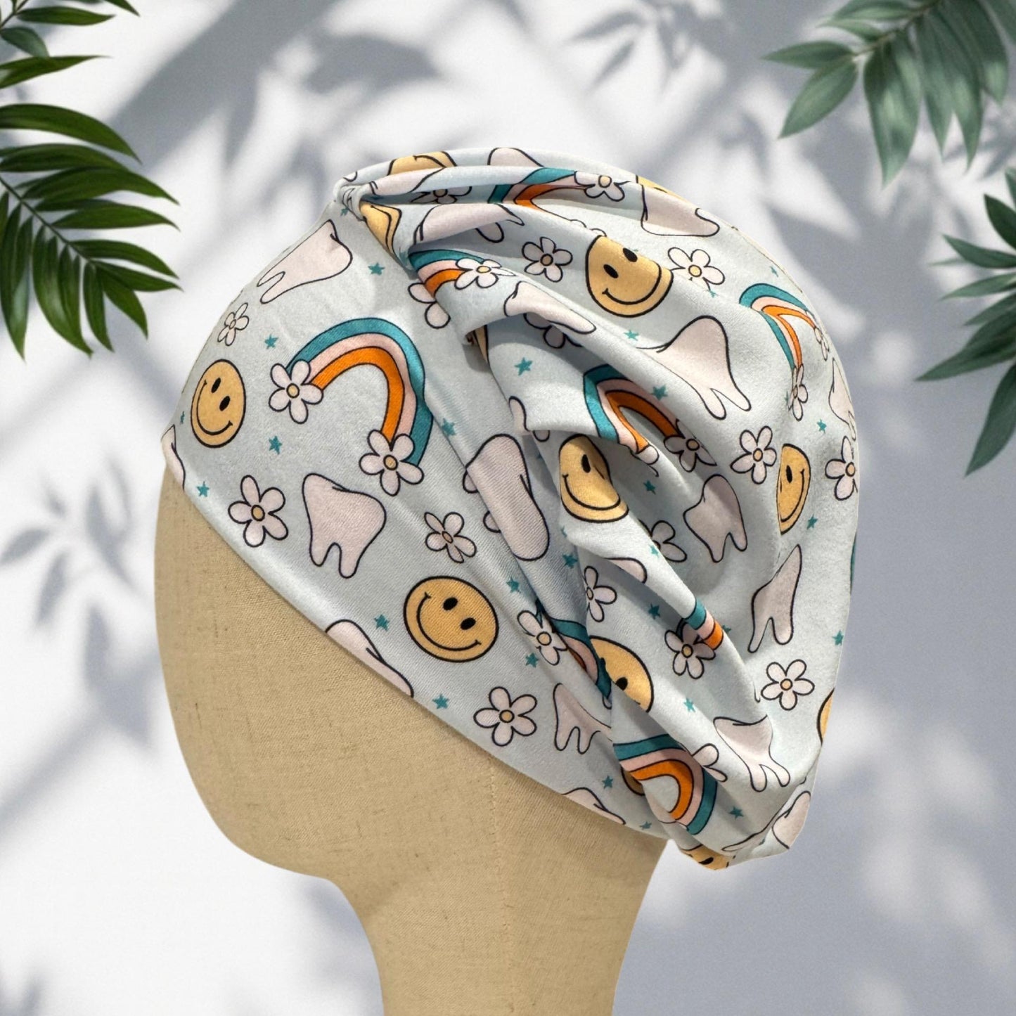 Rainbow Dental Bouffant Scrub Cap | Smiley Tooth Surgical Cap | Dentist & Dental Hygienist Scrub Hat