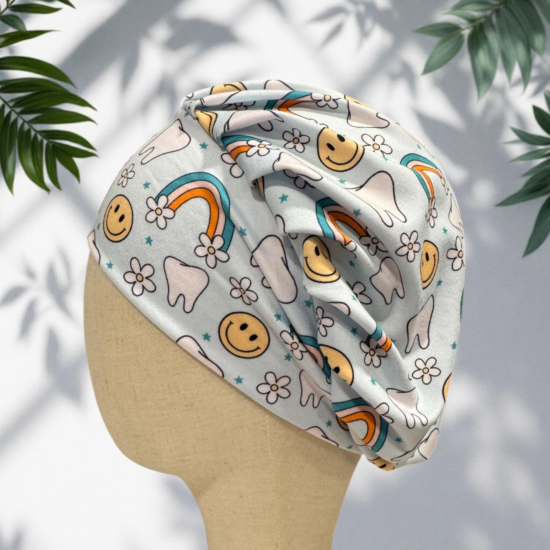 Rainbow Dental Bouffant Scrub Cap | Smiley Tooth Surgical Cap | Dentist & Dental Hygienist Scrub Hat