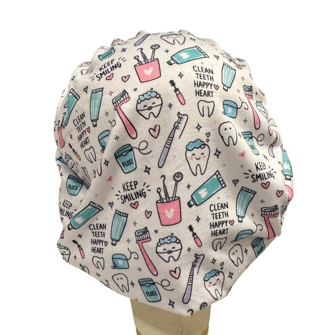 Cute Dental Bouffant Scrub Cap | Keep Smiling Tooth Surgical Cap | Dentist & Dental Hygienist Scrub Hat