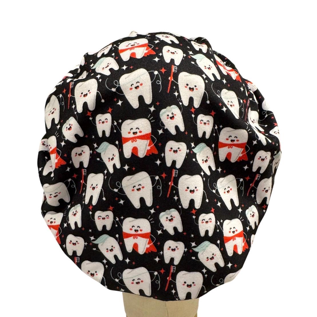 Dentist Black Bouffant Scrub Cap, Dental Hygienist Hat